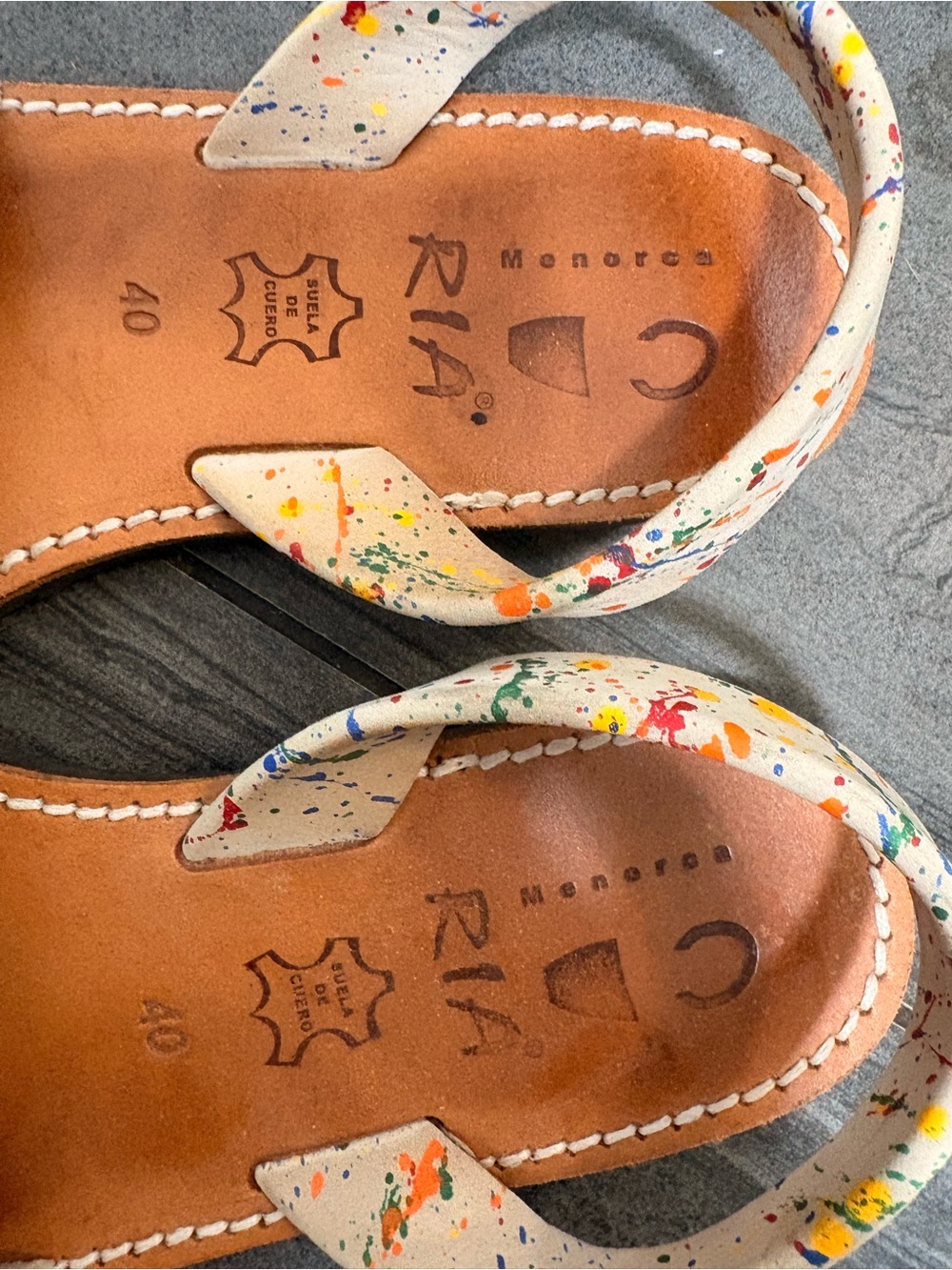 Ladies size 40 hand Paint-Splatter Sandals - Picture 2 of 5